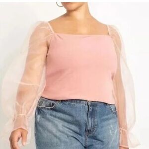 Eloquii Pink sheer puff sleeve Crop Top